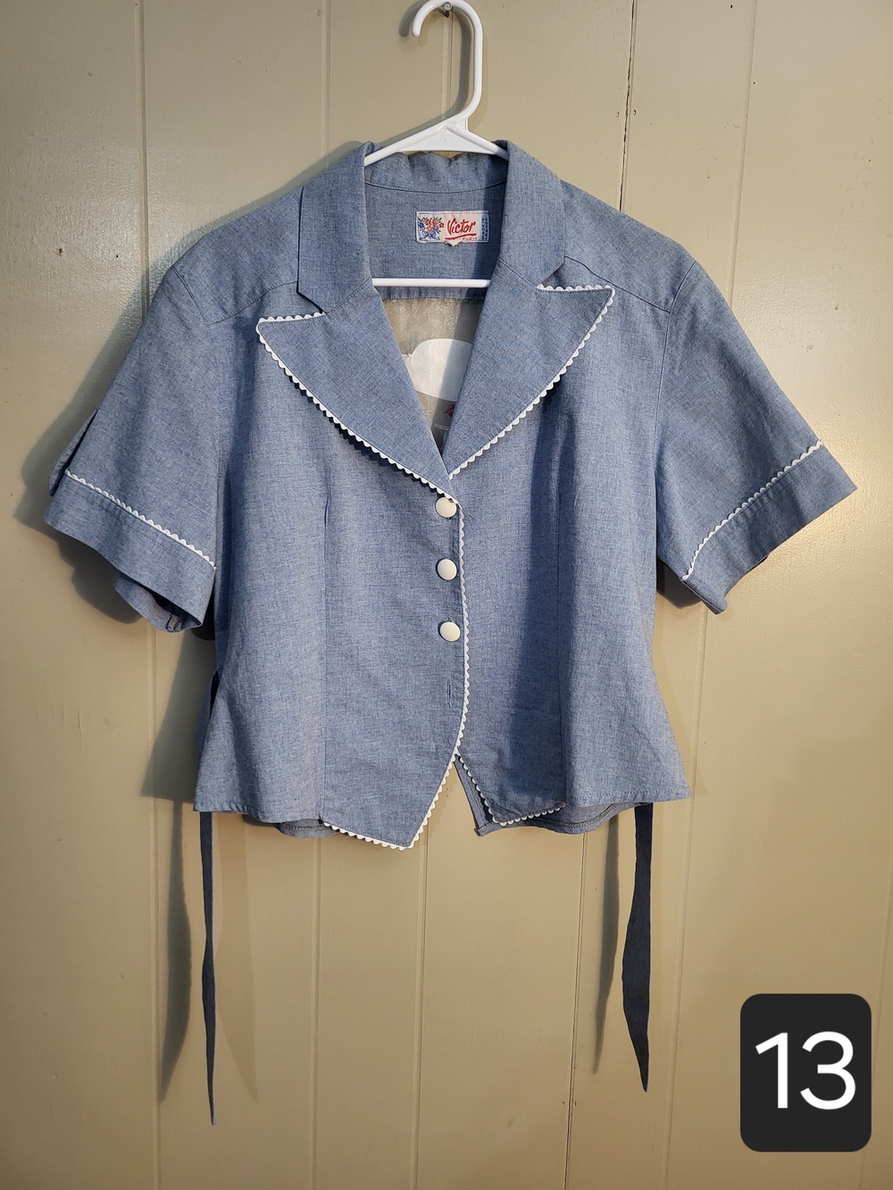 Light Blue Short Sleeve Cropped Blazer with White Trim